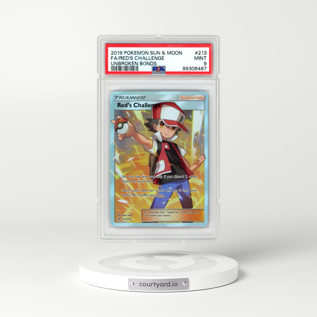 2019 Pokémon Sun & Moon Unbroken Bonds #213 Red's Challenge - Full Art (PSA 9 MINT)