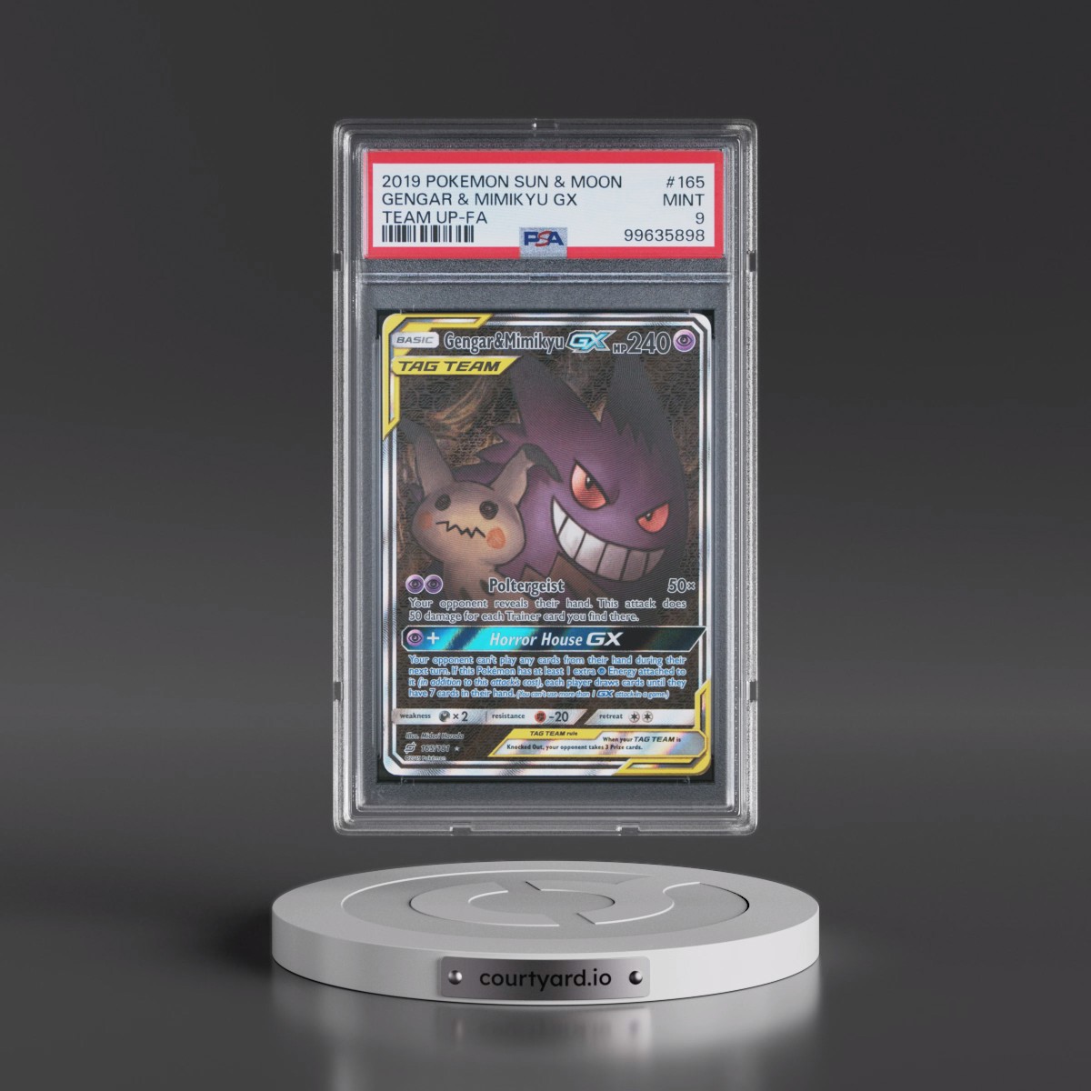 2019 Pokémon Sun & Moon Team Up #165 Gengar & Mimikyu GX - Holo Full Art (PSA 9 MINT)