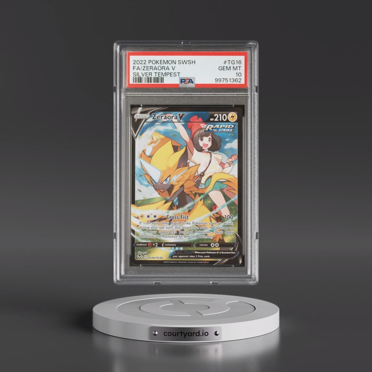 2022 Pokémon Sword & Shield Silver Tempest #TG16 Zeraora V - Holo Full Art (PSA 10 GEM MINT)