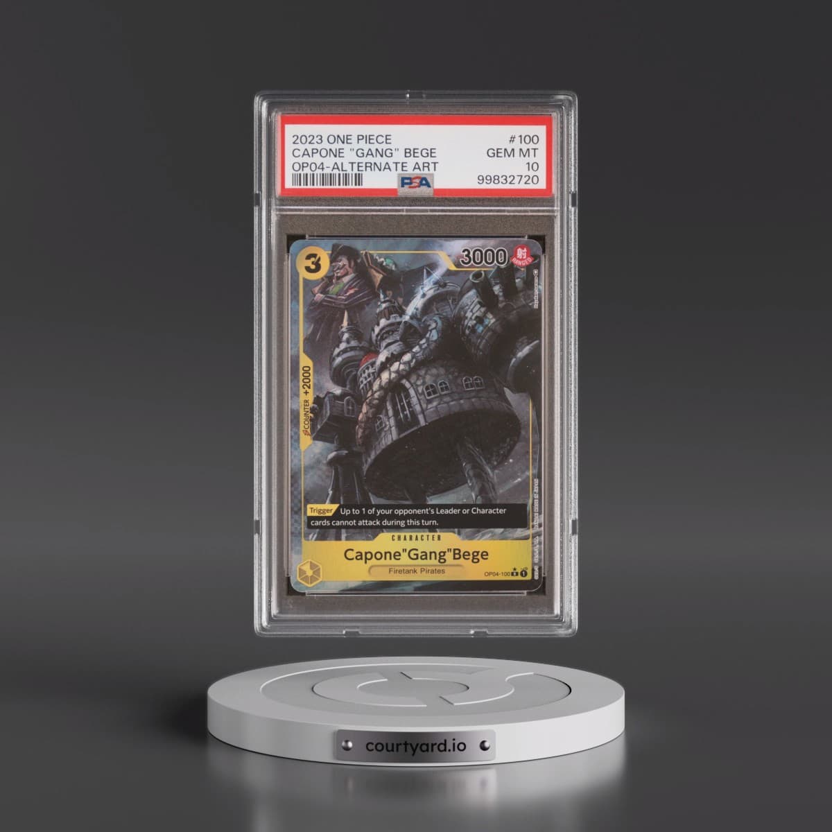 2023 One Piece OP04-Kingdoms of Intrigue #100 Capone "Gang" Bege - Alternate Art (PSA 10 GEM MINT)