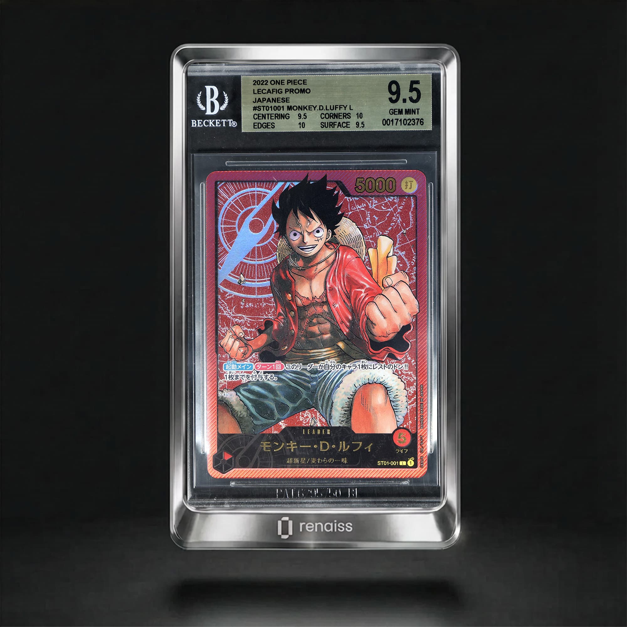 BGS 9.5 Gem Mint 2022 One Piece Card Game LECAFIG Promo Japanese #ST01001 Monkey.D.Luffy L