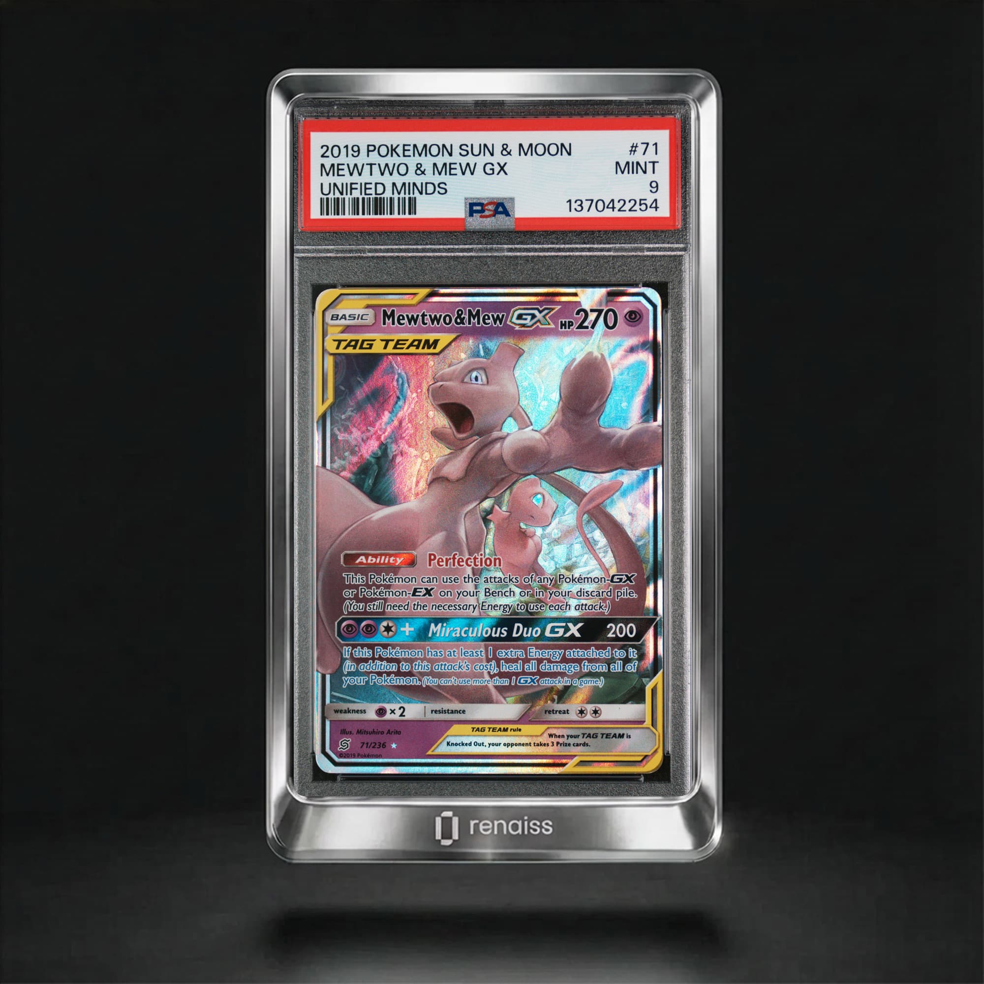PSA 9 Mint 2019 Pokemon Sun & Moon Unified Minds #71 Mewtwo & Mew Gx