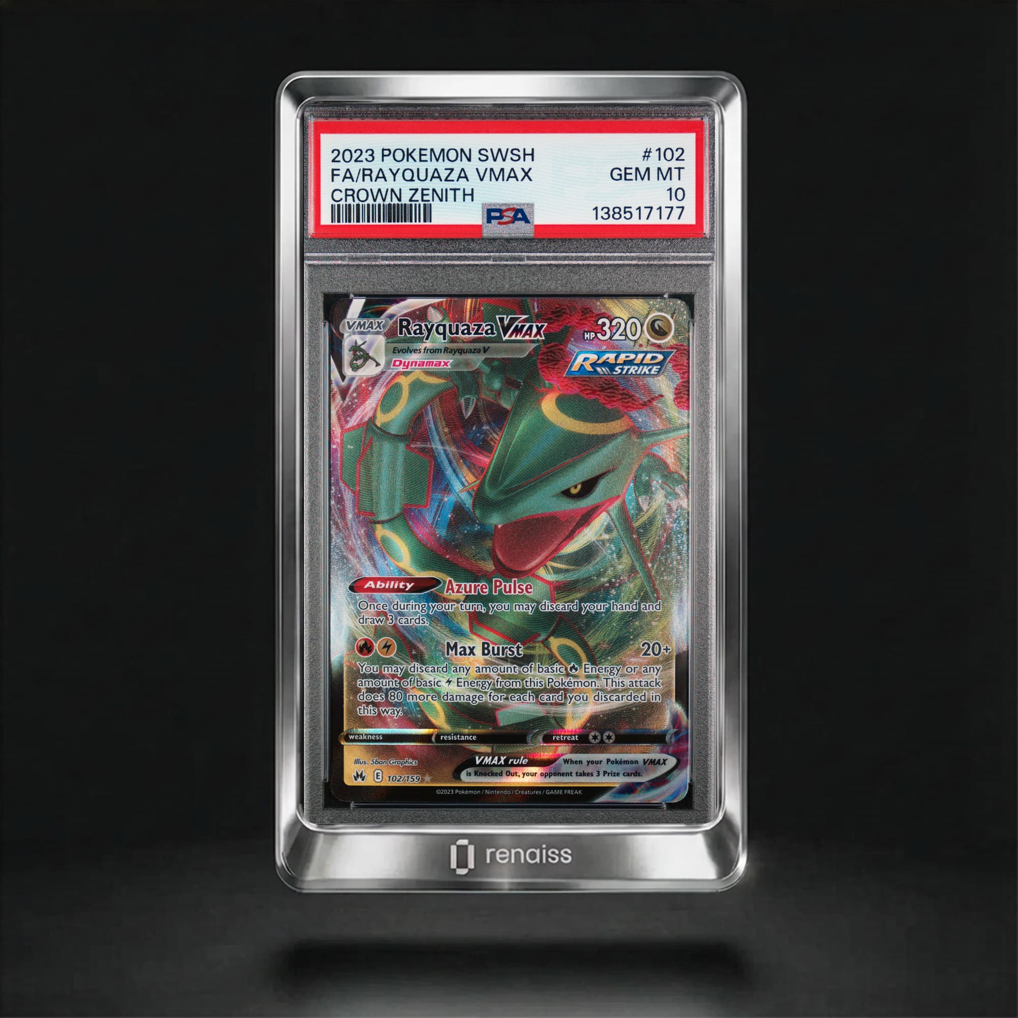 PSA 10 Gem Mint 2023 Pokemon Sword And Shield Crown Zenith #102 Rayquaza Vmax