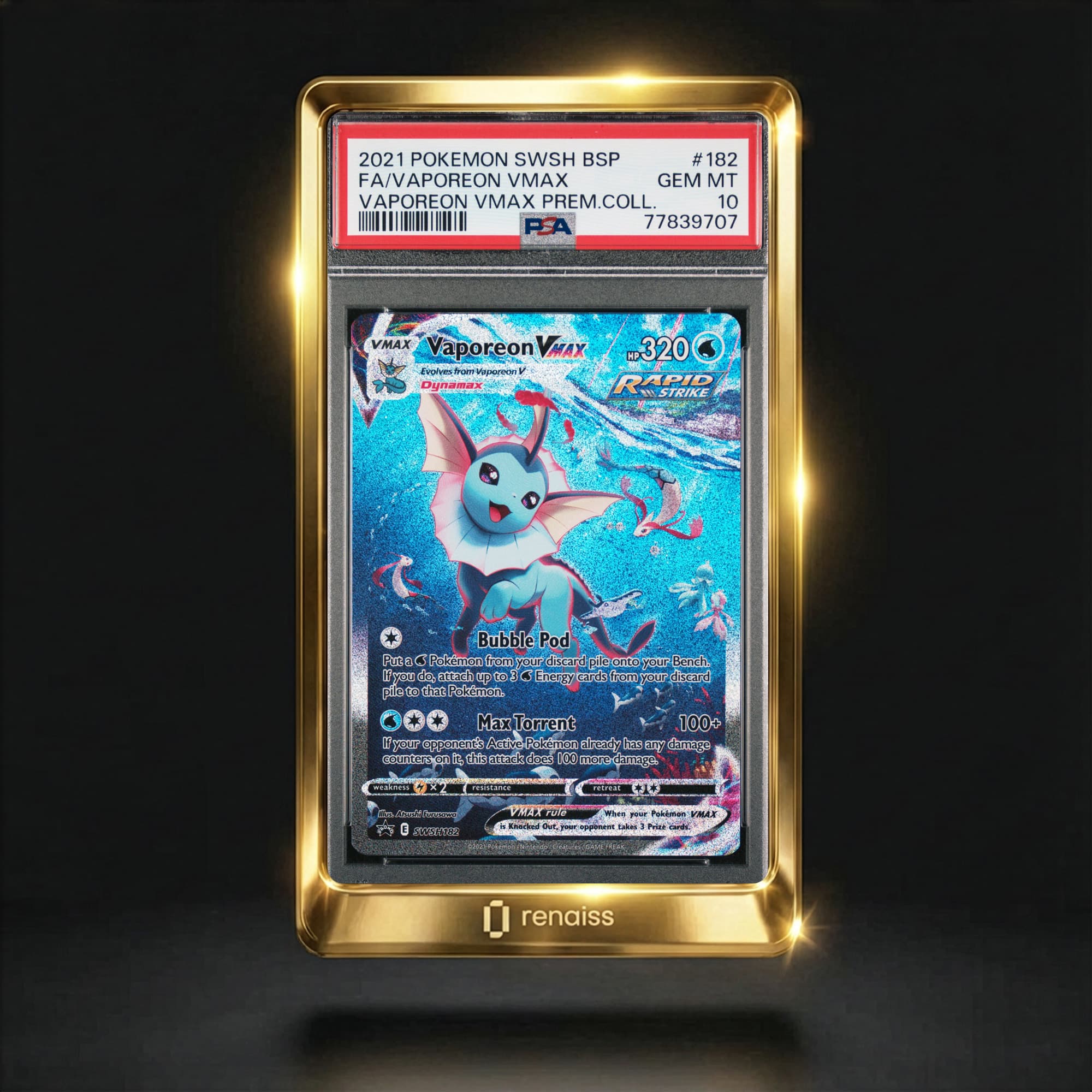 PSA 10 Gem Mint 2021 Pokemon Swsh Black Star Promo #182 Vaporeon Vmax