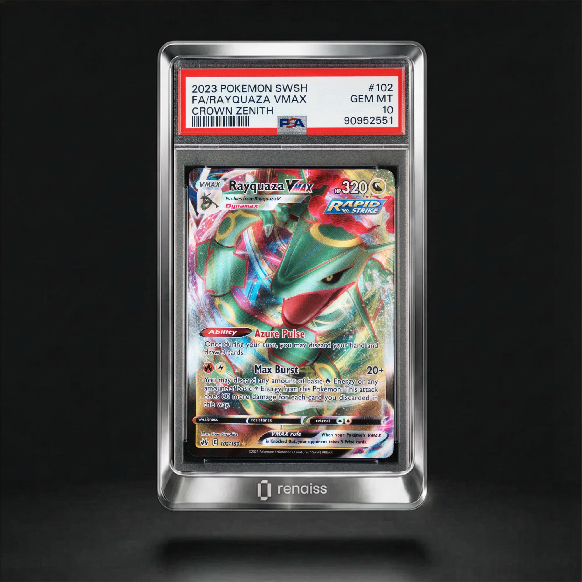 PSA 10 Gem Mint 2023 Pokemon Sword And Shield Crown Zenith #102 Rayquaza Vmax