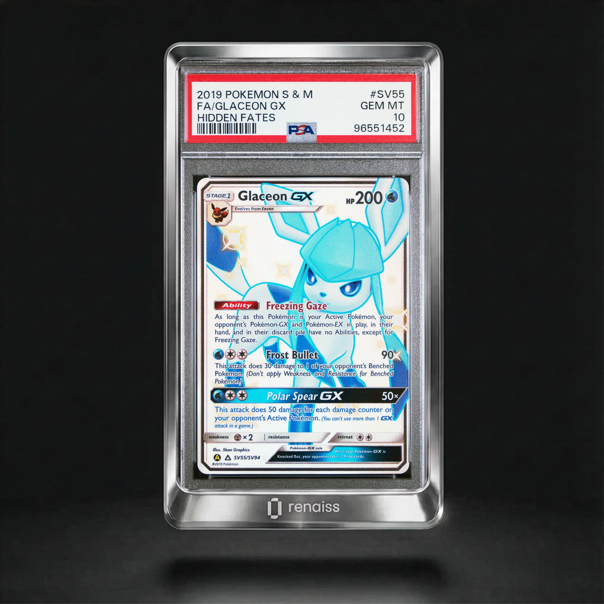 PSA 10 Gem Mint 2019 Pokemon Sun & Moon: Hidden Fates #SV55 Glaceon GX
