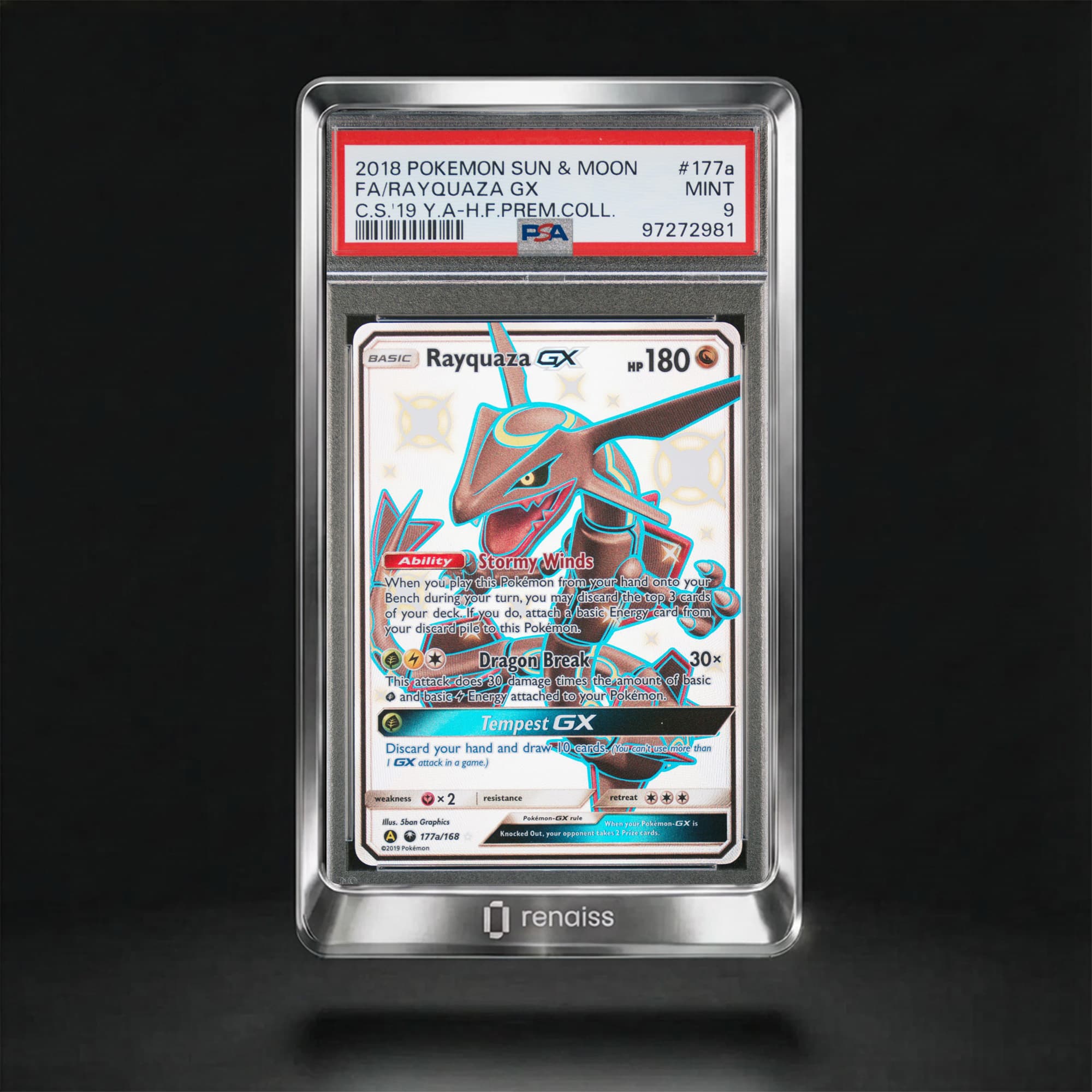 PSA 9 Mint 2018 Pokemon Sun & Moon Celestial Storm #177a Rayquaza Gx