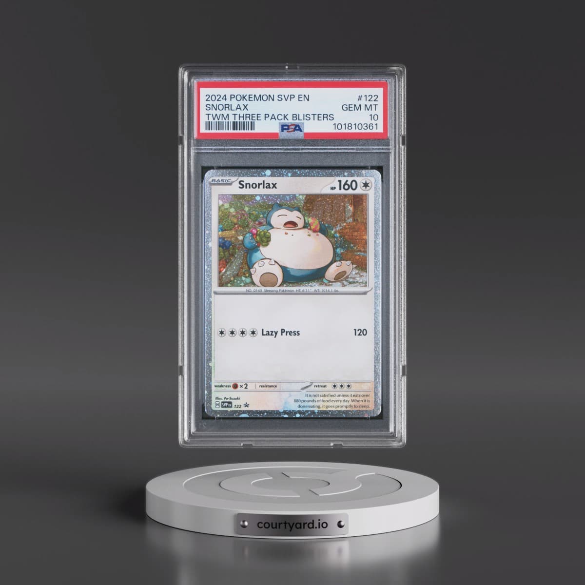 2024 Pokémon Svp EN-SV Black Star Promo #122 Snorlax - Twilight Masquerade Three Pack Blisters (PSA 10 GEM MINT)