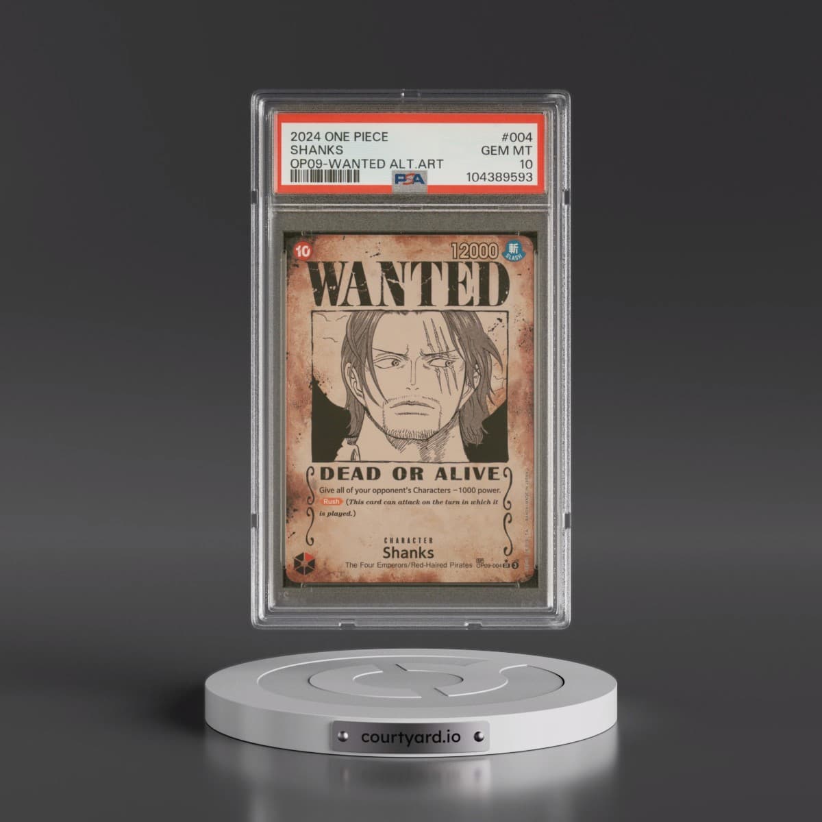 2024 One Piece OP09-Emperors in the New World #004 Shanks - Wanted Alternate Art (PSA 10 GEM MINT)