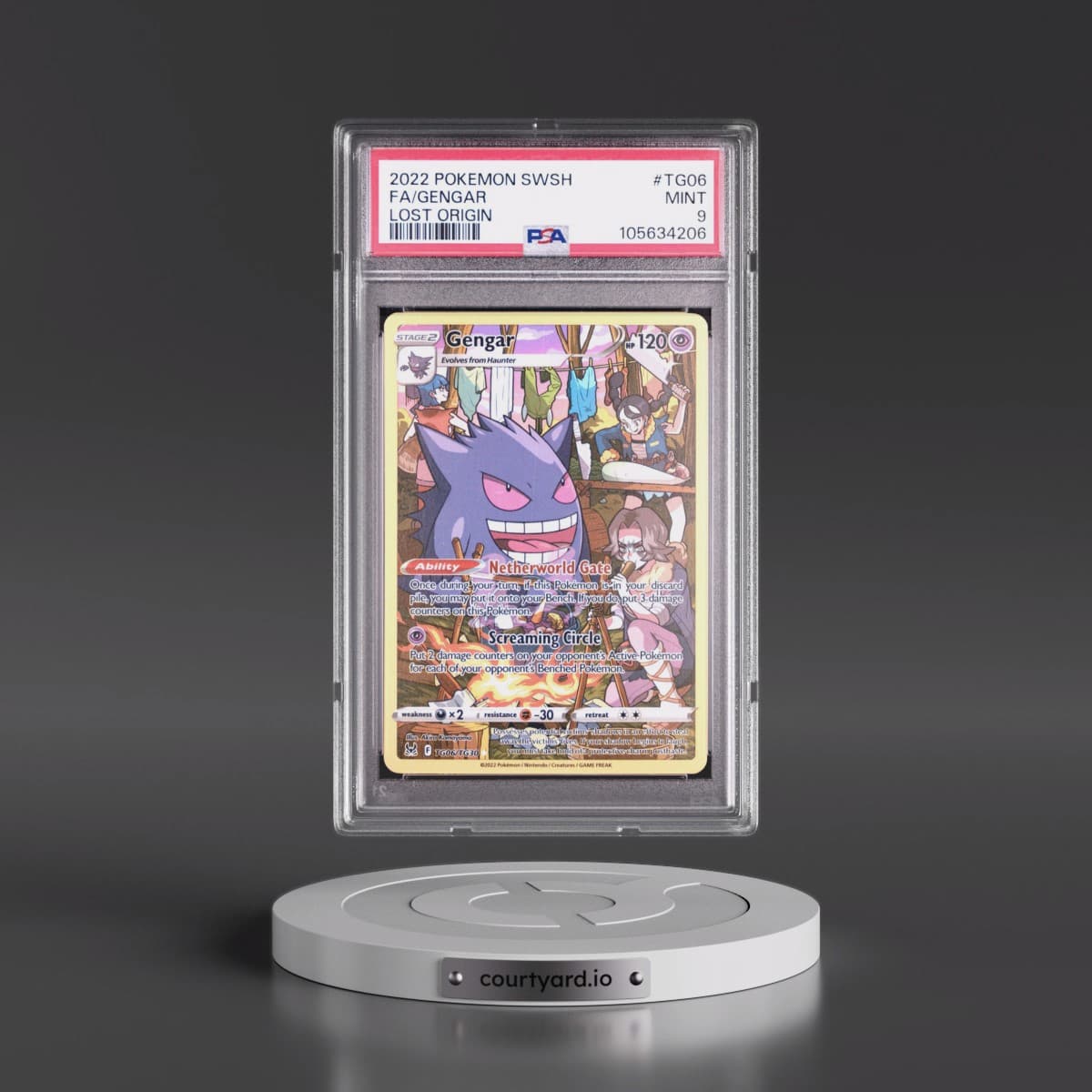 2022 Pokémon Sword & Shield Lost Origin #TG06 Gengar - Full Art (PSA 9 MINT)