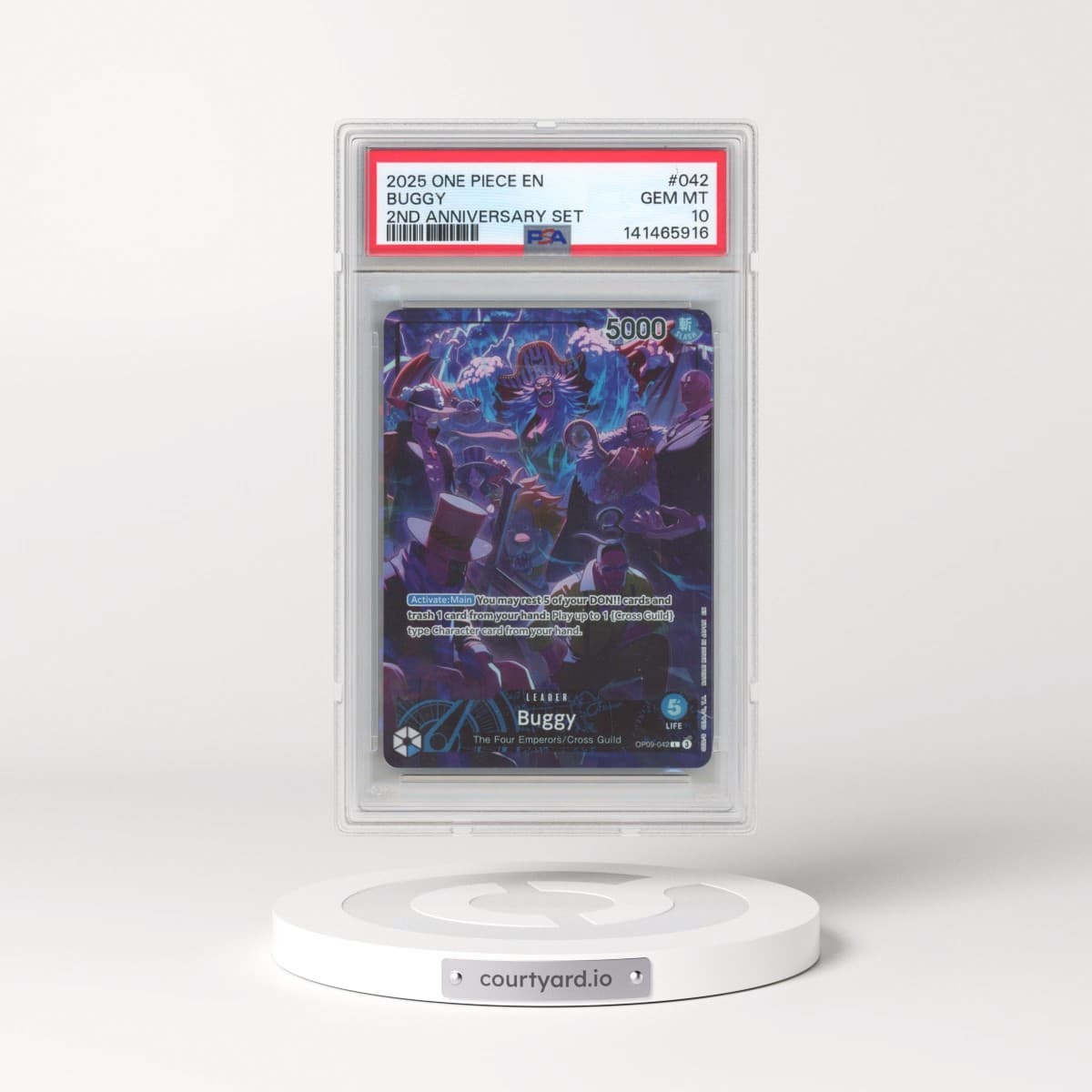 2025 One Piece English Version 2nd Anniversary Set #042 Buggy (PSA 10 GEM MINT)