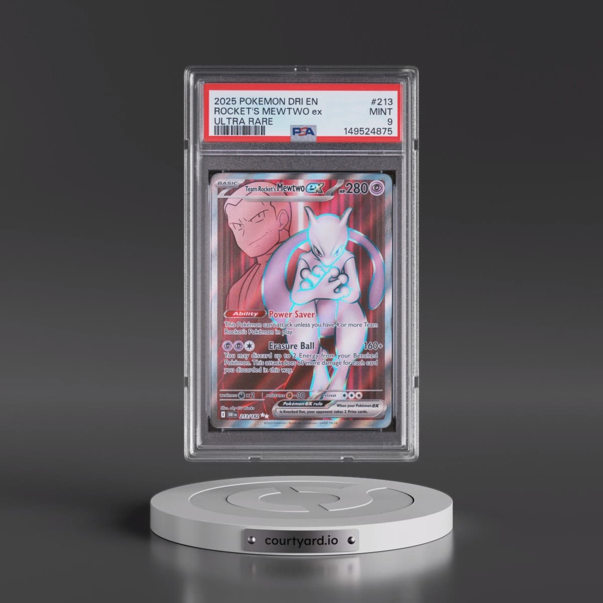 2025 Pokémon Dri EN-Destined Rivals #213 Team Rocket's Mewtwo EX - Holo Ultra Rare (PSA 9 MINT)