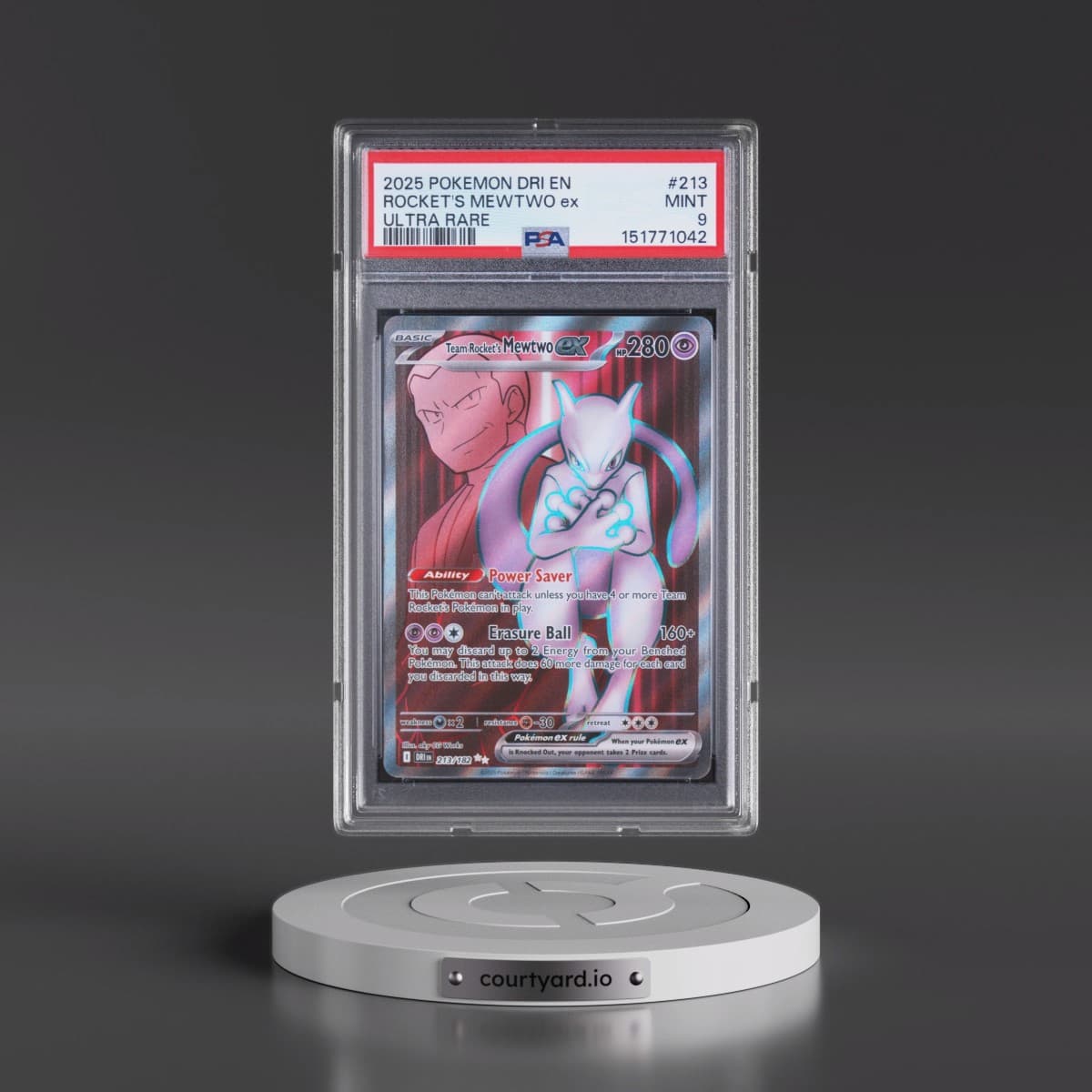 2025 Pokémon Dri EN-Destined Rivals #213 Team Rocket's Mewtwo EX - Holo Ultra Rare (PSA 9 MINT)