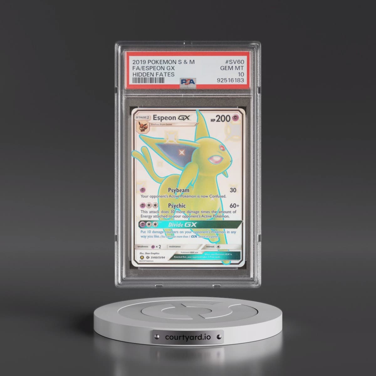 2019 Pokémon Sun & Moon Hidden Fates #SV60 Espeon GX - Holo Full Art (PSA 10 GEM MINT)